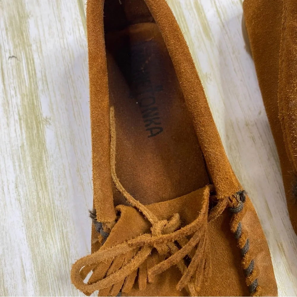 Minnetonka Brown Suede Kilty Moccasin Shoes